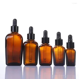 Storage Bottles 6Pcs 10ml 20ml 30ml 50ml 100ml Square Amber Glass Dropper Bottle Essential Oils Liquid Pipette Container