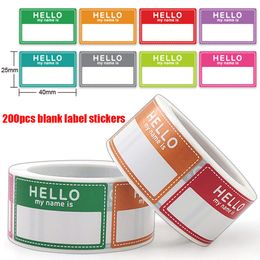 200pcs/roll 8 Colours Hello My Name Is Stickers 2.5*4cm Tiny Size Name Tag Newborn Baby Name Sticker Labels for Classroom School