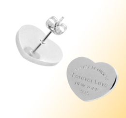 Whole Forever Love design Women stud Stainless Jewellery PLEASE TURN TO Heart charms 10MM 14MM Earring Silver gold rose9759914