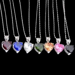 New Luckyshine 12 Pcs Love Heart Mix Color Morganite Peridot Citrine Gems silver Wedding Party Gift Pendant Necklaces With Chain257476978