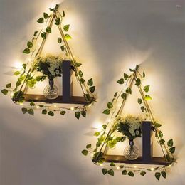 Decorative Plates Room Hanging Shelf Punching Installation Wall Decor Rustic Bohemian Decoration Wooden With Led Artificial