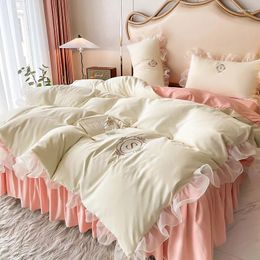 Bedding Sets Luxury Embroidered Soft Brushed Washed Princess Set Lace Ruffles Quilt/Duvet Cover Bed Skirt Or Linen Pillowcases