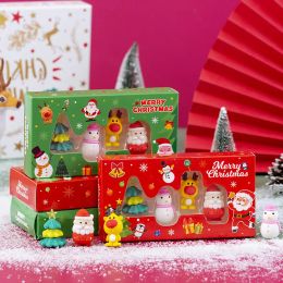 4 pcs/set Merry Christmas Snowman Santa Claus Elk Rubber Eraser Kawaii Erasers School Supplies Stationery Students Cool Prizes