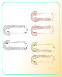 Moonmory France 100 925 Sterling Silver Safety Pin Earring Three Colour Style One Side Zircon Right Left 2106163612520
