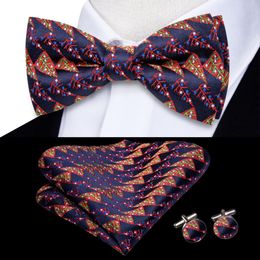 Hi-Tie Navy Blue Red Snow Christmas Bowties for Men Silk Butterfly Tie Bow Tie Hanky Cufflinks Wedding Party Xmas Gift Bowtie