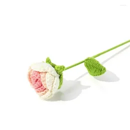 Decorative Flowers Knitted Artificial Crochet Tulips Valentine's Decor Cotton Yarn Fake Flower For Vase Handmade Mother's Gift Friend