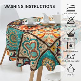 Boho Ethnic Traditional Pattern Tablecloth 60 Inch Classic Vintage Round Table Cloth for Home Kitchen Dining Table Decoration