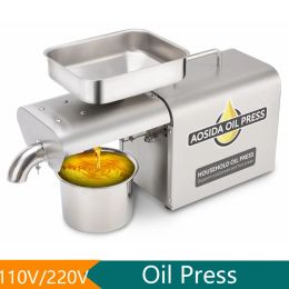 Pressers 220V/110V Automatic Oil Press Machine Small Commercial Household Peanut Flaxseed Squeezer Stainless Steel Oil Press Extractor