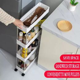 3/4Tier Durable Rolling Trolley Multi-storey Cart Storage Shelf Movable Gap Storage Rack Kitchen Bathroom Slim Slide Organiser