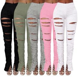 Women's Pants Top Sell Cargo Women Plus Size Solid High Waist Elastic Ripped Hole Fold Slit Micro Flared Y2k Clothes