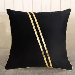 Pillow Room Pillowcase Breathable Decorative Throw Case Golden Striped Square Shape For Sofa Decor Housewarming Gift