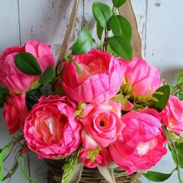 Decorative Flowers Beautiful Simulated Flower Wreath Not Withering Colourful Artificial Hanging Faux Rose Basket