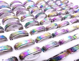 Wholesae 100PCs Lot Stainless Steel Spin Band Rings Rotatable Multicolor Laser Printed Mix Patterns Fashion Jewelry Spinner Party 4057715