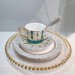 Cups Saucers Ceramic Coffee Cup Phnom Penh Afternoon Teacup With Saucer Rhinestones Spoon Milk Tea Kitchen Drinkware Holder Mugs Gift