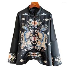 Women's Jackets High Quality Chinese Style Standing Collar Lion Embroidered Acetate Cotton Jacket Winter Single Breasted Coat Women S-XXL