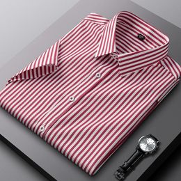 Casual summer short sleeve shirts for men striped elatic social slim fit formal shirt Business class fit thin easy-care clothes 240412