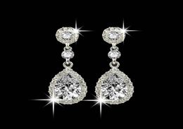 Shining Fashion Crystals Earrings Silver Rhinestones Long Drop Earring For Women Bridal Jewelry 5 Colors Wedding Gift For Friend2999714