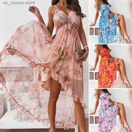 Urban Sexy Dresses Women Dress Spaghetti Straps Chiffon Dress Floral Print Ruffles Bohemian for Party T240412