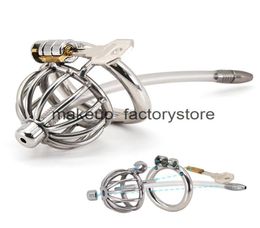 Massage Small Stainless Steel Male Cock Penis Chastity Device with Stealth Urethral Catheter Sex Toy4184531