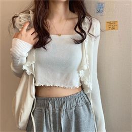 Women's Knits 2024 Korean Clothing Lace Up Cardigans Thin Slim Crop Tops Pullover Womens Cardigan Faux Two Pieces Sets Knitted Sweater