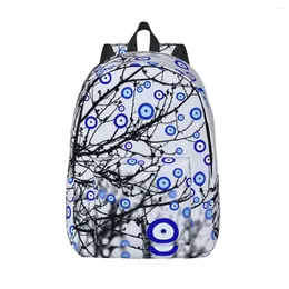 Backpack Turkish Evil Eye Tree Canvas Backpacks For Women School College Students Bookbag Fits 15 Inch Laptop Mediterranean Amulet Bags