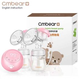 Breastpumps Cmbear Double Electric Breast Pump Powerful Suction Newborn Baby Breast Feeding infantil USB breast pumps with two bottles 240413