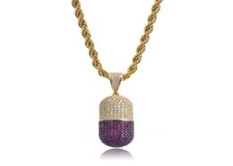 Hip Hop Pill Necklace Can Open Capsules Pendant Cubic Zircon Copper Necklace Iced Out Detachable Unisex4386600
