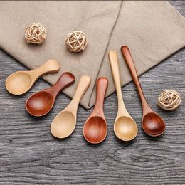 Spoons 4/pcs Mini Wooden Kitchen Spice Condiment Spoon Coffee Sugar Teaspoons Kids Short Handle Wood Scoops Home Tableware