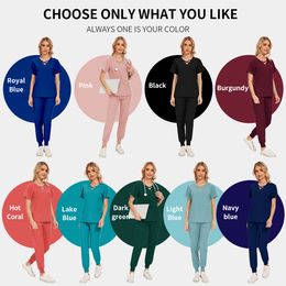 Health Cheque Scrubs Uniforms Women Solid Colour Pet Grooming Work Uniform Set Nutritionist Work Suits Short Sleeved Lab Work Wear