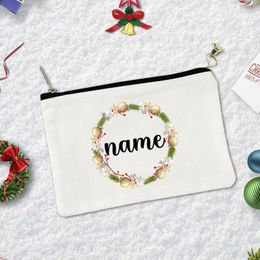 Storage Bags Christmas Garland Customized Name White Makeup Bag Organizer Pouch Wedding Party Bride Gifts Cosmetic
