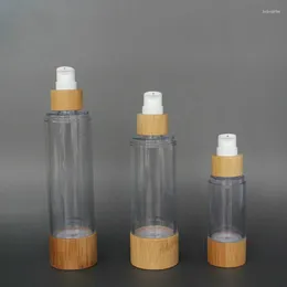 Storage Bottles 30ml 50ml Clear Airless Lotion Pump Recyclable Plastic Bamboo Spray Bottle Cosmetic