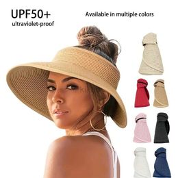 Visors Wide Brim Hats Bucket Hats Women Summer Visors Hat - Stylish and UV-Resistant for Outdoor HikingFoldable Sun Cap Wide Large Brim Beach Straw Hats Chape 240412