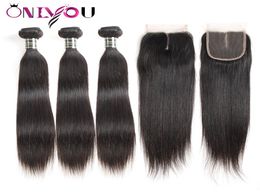 Brazilian Straight Virgin Human Hair Bundles 3 Bundles with 4x4 Top Lace Closure Cheap Wet Weave Remy Human Hair Extensions Drop S4041523