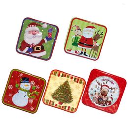 Take Out Containers 5PCS Square Christmas Cookie Tins Santa Tinplate Candy Boxes Holiday Empty Xmas Metal Gift Box For Party Favour Treat