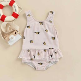 One-Pieces 5 Colours Baby Girl Summer Swimwear Infant Stripe / Solid Colour / Print Pattern Sleeveless Round Neck Sweet Bathing Suit Y240412