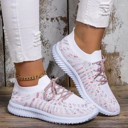 Casual Shoes Fashion Colourful Knitting Sneakers For Women 2024 Autumn Couple Lace Up Non Slip Flats Sports Woman Plus Size 35-43