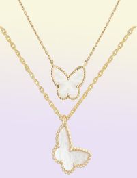luxurious Jewellery necklaces designer diamond Two butterfly Pendant necklace for women gold Red Bule White Shell platinum pendants 5977668