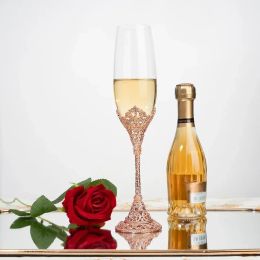 2PCS Wedding Champagne Flute Glass Cup Gift Party Bride Groom Toasting Diamond Crystal Decor Wine Glass Cups Goblet Engagement