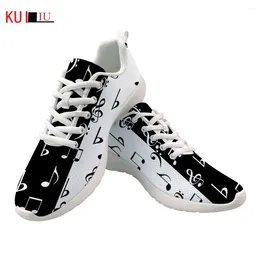 Casual Shoes KUILIU Air Mesh Women Flat Sneakers Music Notes Notation Sketches Ladies Breathable Lightweight Footwear Zapatos Mujer