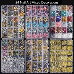 Decals 24 Grids Mixed Nail Art Rhinestone Glass Crystal Ab Diamond Gem Nail Art Charms Diy Diamond Nail Art Supplies Jewelry