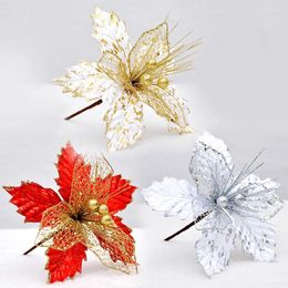 Decorative Flowers Glitter Artificial Flower Christmas Decoration Creative DIY Xmas Tree Fake Bouquet Home Garden Festival Party