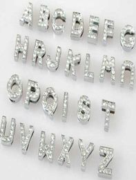 Whole 10mm 130pcslot AZ full rhinestones Slide letters DIY Alphabet Charm Accessories fit for 10mm pet collar keychains1877327