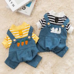 Dog Apparel Pet Jumpsuit Denim Overalls Clothes For Dogs And Cats Warm Coat Puppy Outfits Striped Jeans Jacket Pants Suit