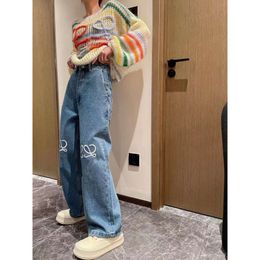 Basic & Casual Dresses Spring/summer Small Brand Classic Printed Loose Fit Jeans Straight Leg Pants for Men Women