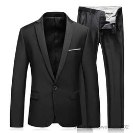 Men's Suits Blazers 2023 Mens Business Fashion High Quality Gentleman Black 2 Piece Suit Set / Blazers Coat Jacket Pants Classic Trousers