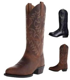 Quality Tall Embroidered Retro Sleeve Men039s and Women039s Wideheaded Western Cowboy Boots Size 3848 Men85790245514546