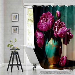 Shower Curtains Vase Watercolor Curtain Still Life Painting Hydrangea Printed Polyester Fabric Waterproof Bathroom With Hooks