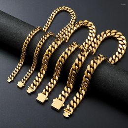 Link Bracelets 316L Stainless Steel Chain Necklace Bracelet Hip Hop8.10.12mm Cuban Chains Do Not Fade Jewellery For Women Men Accessory