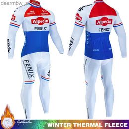 Cycling Jersey Sets ALPECIN Cycling Clothes Jersey Men Set Mens Mens Bike Clothing Thermal Man Suit Sports Winter Jacket Compte 2024 Uniform Bib L48