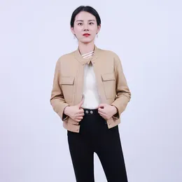 Women's Leather Spring And Autumn Short Apricot Standing Collar Sheepskin Motorcycle Clothing With Genuine Jack